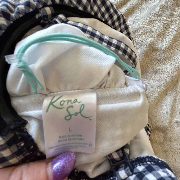 Kona Sol navy and white gingham pattern 1 piece printed swim suit Size L - Picture 6 of 8